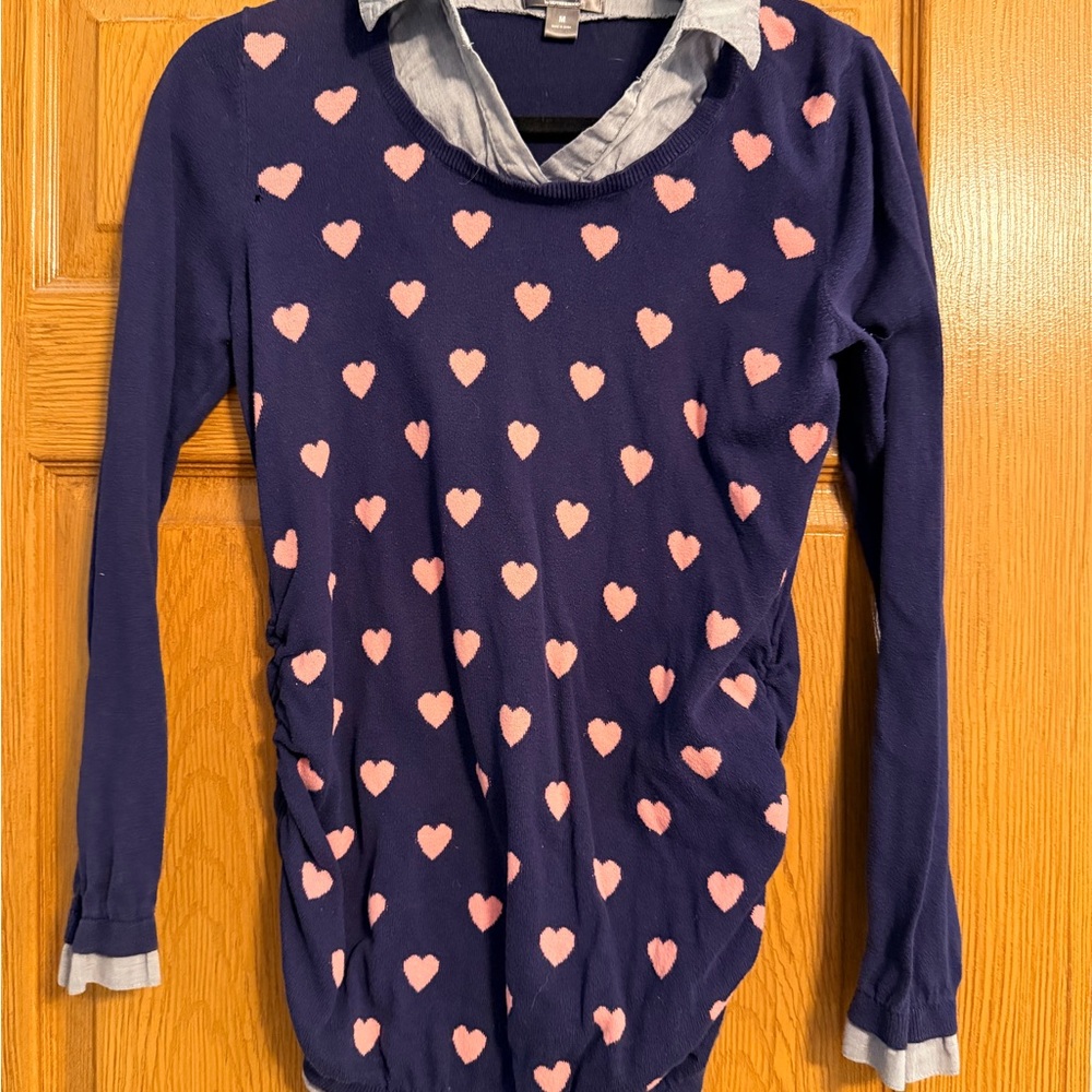 Navy Blue Heart Pattern Maternity Sweater